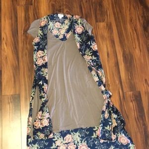 Lularoe Joy Vest and grey dress